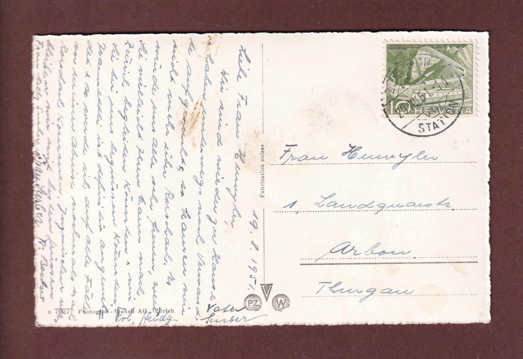 Cartoline postali: ZÜRICH und Umgebung - 1951 // Eckbug // – Usato da Pully venduto da nicecards 1