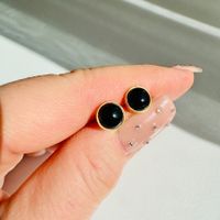 Ohrstecker rund Cabochon 8mm 925 Silber gold Onyx