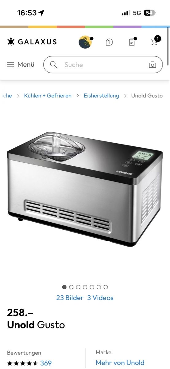 Küchengeräte: NEW - Unold Gusto Icecream Machine NP: 255.- – Neu (gemäss Beschreibung) aus Horgen von lme_8kj7