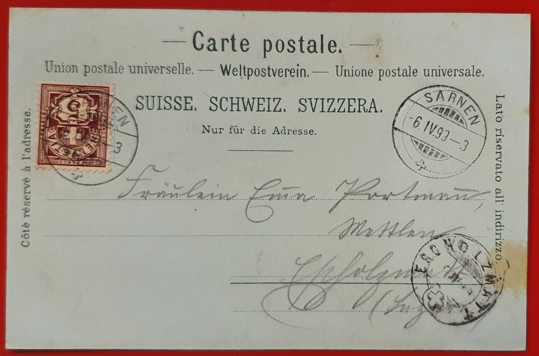 Cartoline postali: Gruss aus Sarnen 1899 – Usato da Kreuzlingen venduto da Rschweiz1 1