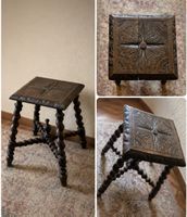 Petit tabouret d'appoint bois sculpté pieds torsadés