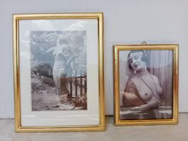 2er Set Vintage Bilder "Erotische Damen" im Goldrahmen Glas