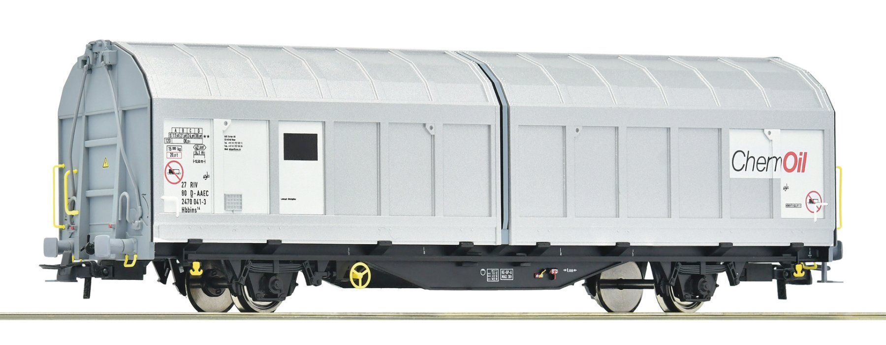 Roco Modellini di ferrovie: Roco 77491 AAe Cargo Schiebewandwagen Chemoil – Nuovo e nell'imballaggio originale da Derendingen venduto da Benfis