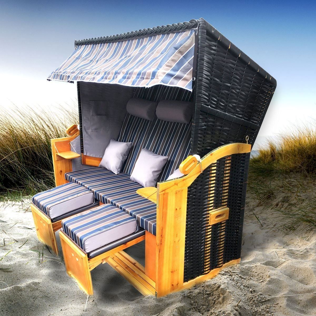 Altro: Strandkorb 3-Sitzer OSTSEE braun/blau – Nuovo e nell'imballaggio originale da Bottighofen venduto da zaap
