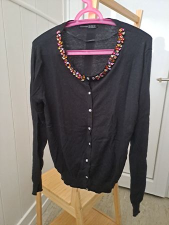 Damen Strickjacke schwarz Gr. 42 mit Steinchen