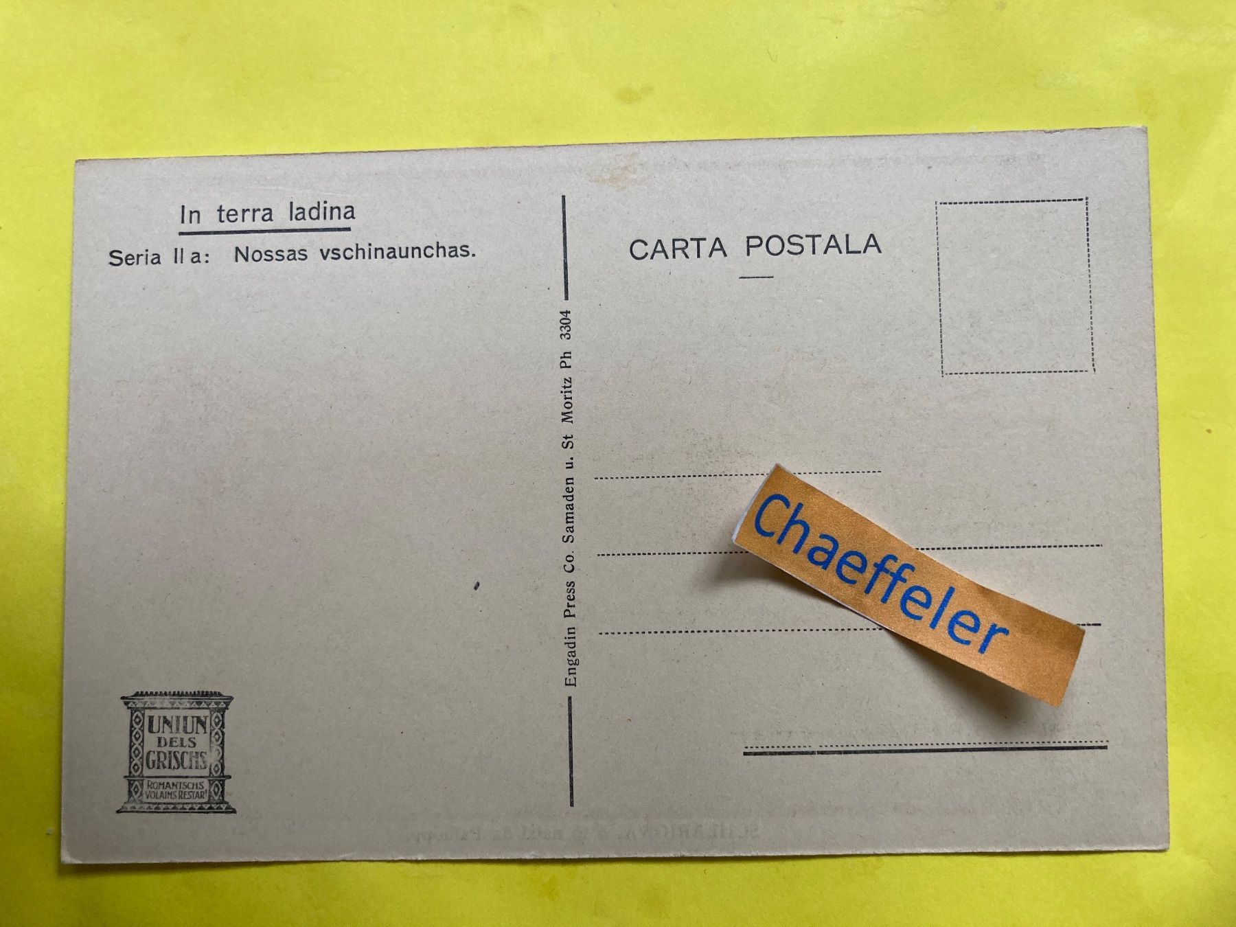 Cartoline postali: Schlarigna, il lö natal da Paillioppi – Usato da Zürich venduto da Chaeffeler 1
