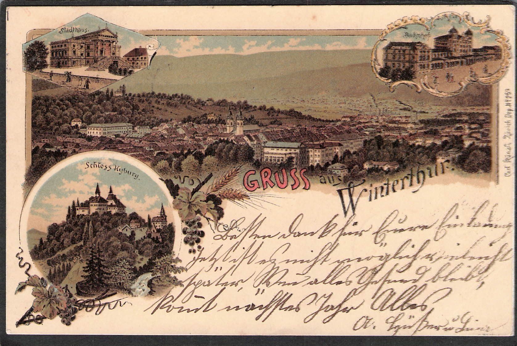 Ansichtskarten: -Litho Gruss aus Winterthur , 1898 – Gebraucht aus Reichenburg von Pipo-67