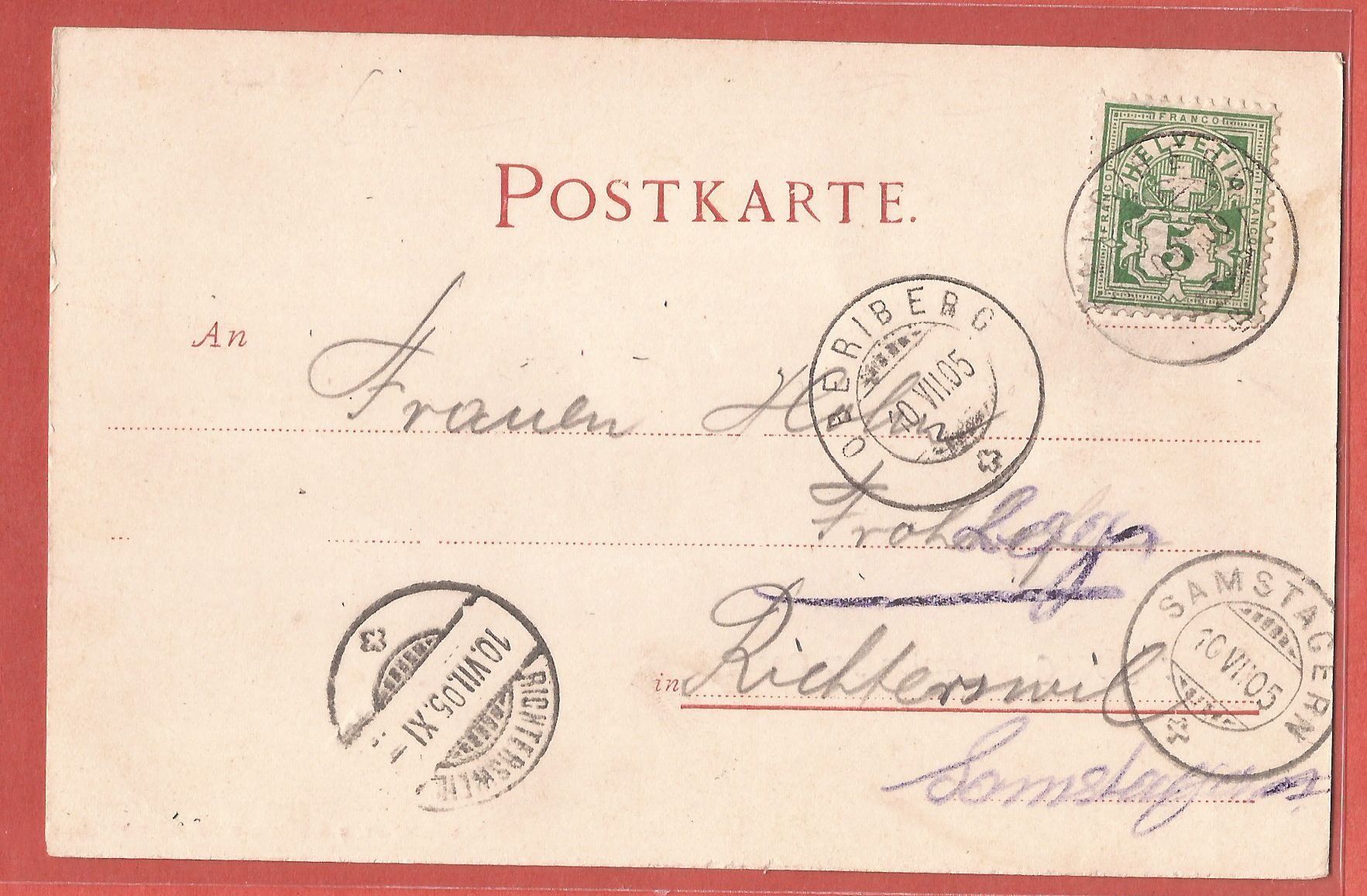 Cartoline postali: Oberiberg - Pension zur Post - 1905 – Usato da Fislisbach venduto da Porano 1