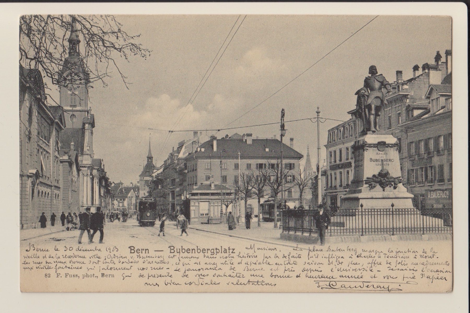 Cartoline postali: AK Bern - Bubenbergplatz - belebt - Tram - 30.12.1903 – Usato da Kirchberg BE venduto da Mgh
