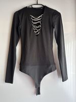 Body Langarm schwarz mit Schnürung silber Amisu Grösse S