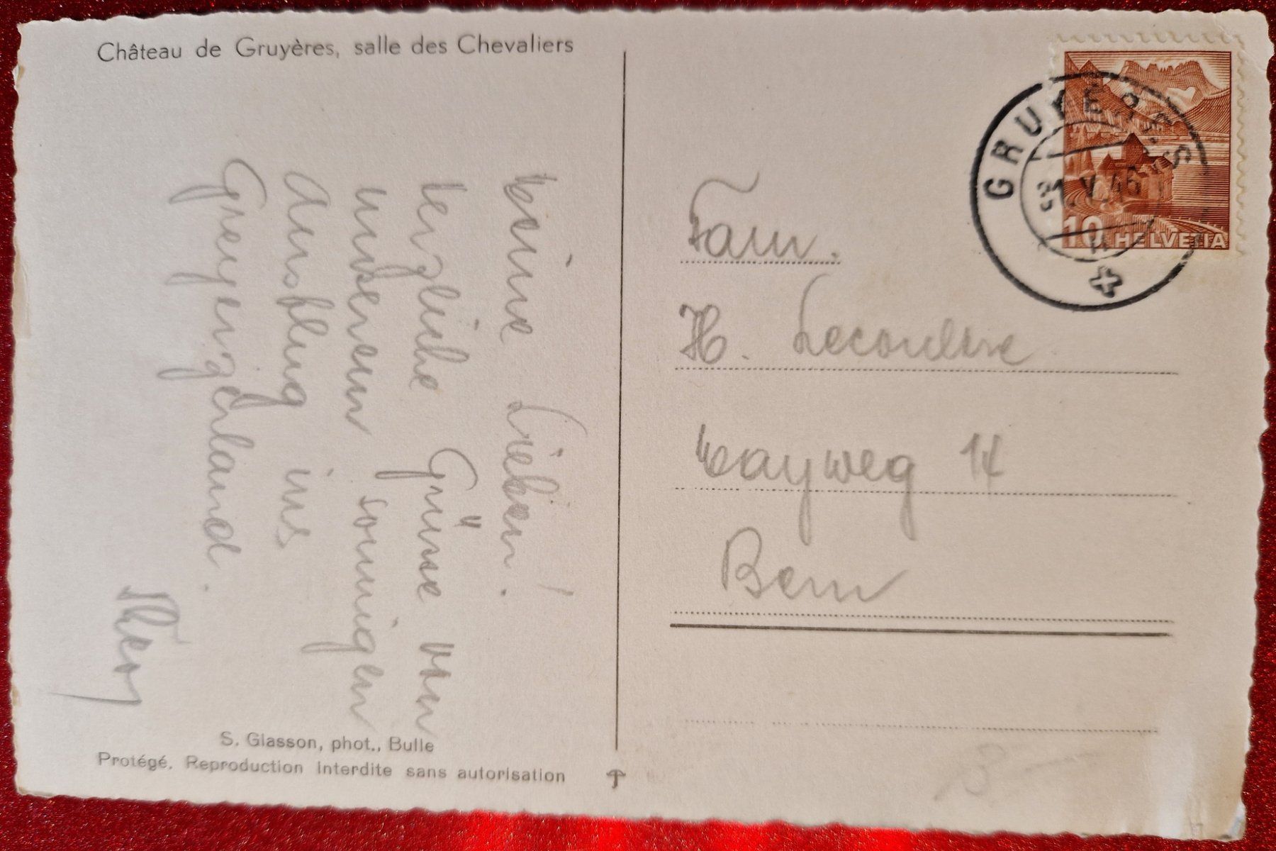 Ansichtskarten: Château de Gruyère 1946 – Gebraucht aus Melchnau von Fishel 1