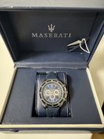 Maserati Uhr Herren Chronograph blau Leder Armband mit Box