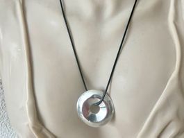 Edler Silber Donut Anhänger 925 skulptural -12g- +Lederband