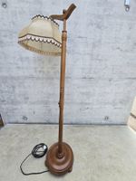 Stehlampe Mid-Century, Holz massiv und Stoffschirm