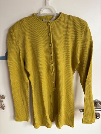 💛 Cardigan vintage moutarde en maille à boutons – Taille S