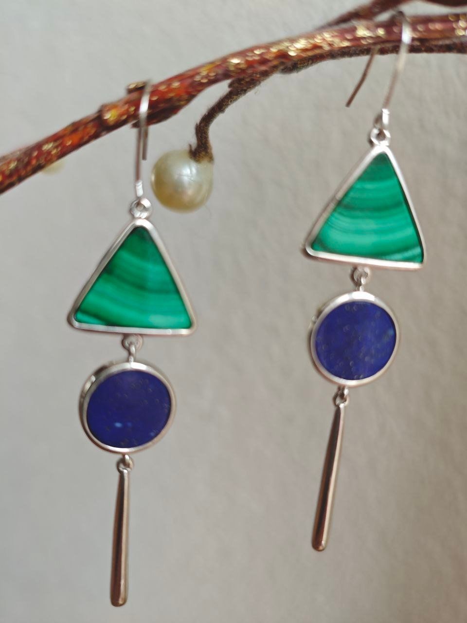 Ohrringe & -stecker: LAPISLAZULI/MALACHITH OHRHÄNGER ST. SILBER 925° MP – Neu (gemäss Beschreibung) aus Weiningen ZH von actera 5