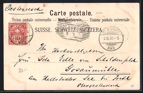Cartes postales: Litho St. Moritz, Panorama mit Wanderer – D'occasion à Berlin par bartko-reher 1