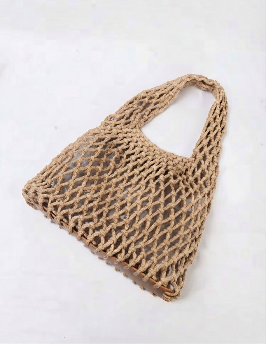 Borse da donna: Netztasche Makramee beige handgefertigt – Nuovo e nell'imballaggio originale da Steinhausen venduto da makramee_studio 1
