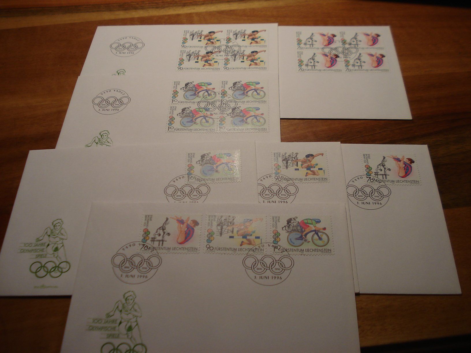 Tutti i francobolli: Liechtenstein, FDC Olympia, 1996, FDC Satz,  Einzel + 4e – Usato da Niederwil AG venduto da morostahu 1
