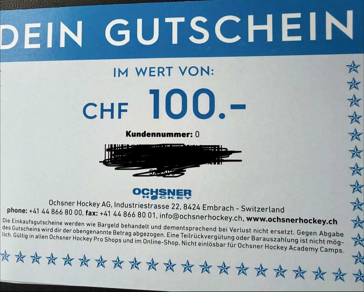 Buoni: Ochsner Hockey Gutschein CHF 320.- – Nuovo e nell'imballaggio originale da Belp venduto da Eli201100