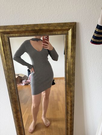 Guess Ribbed Knit Dress Grey Long Sleeve Size M