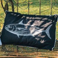 Outdoor Kissen Motiv Fisch Schwarz / Weiss Doppelseitig