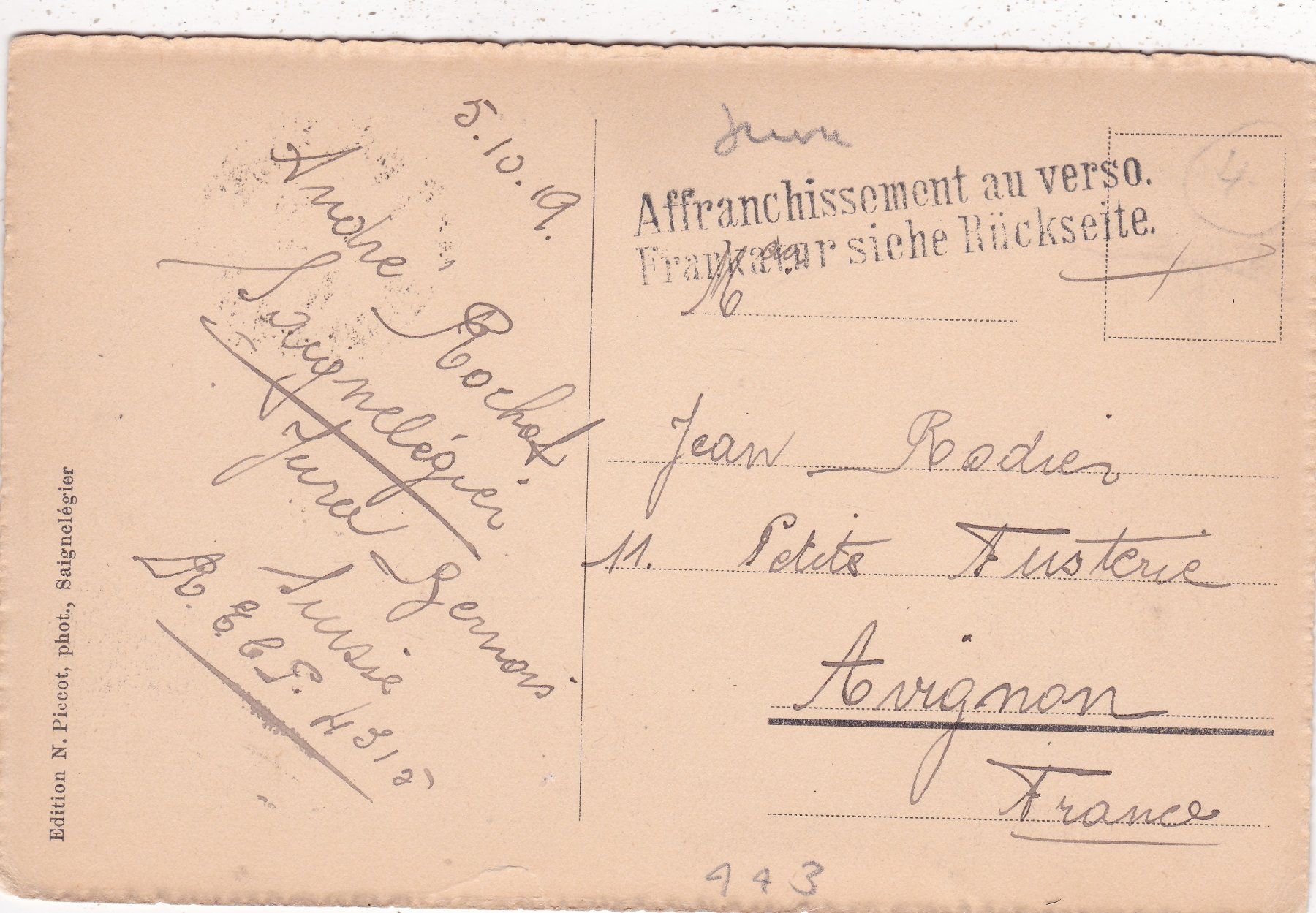 Ansichtskarten: Saignelégier 1919 – Gebraucht aus Herisau von Lisegrat2008 1