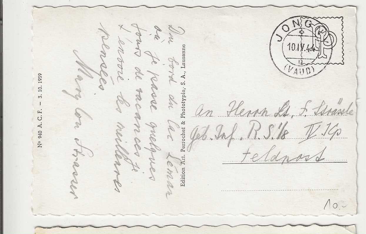 Cartoline postali: Jongny, 1944 – Usato da Spiez venduto da Niesen20 1