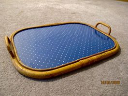 Serviertablett Bambus Umrandung Griffe stilvoll Vintage