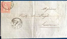 1869 - Sitzende Helvetia Brief / Moudon - Lausanne