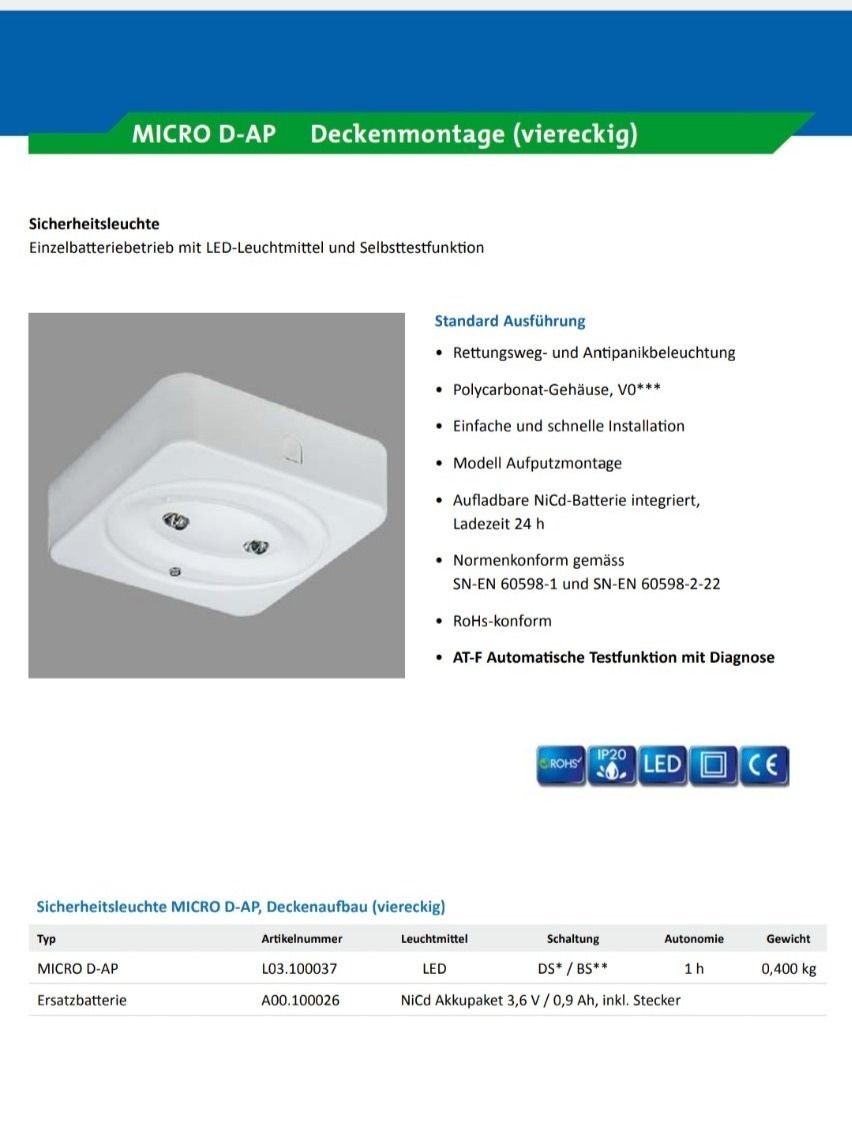 Lampade: Sicherheitsleuchte MICRO D-AP Deckenmontage OHNE Batterie/AK – Usato da Zürich venduto da Alibaba1234 6
