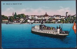 Murten Morat mit Dampfschiff MORAT
