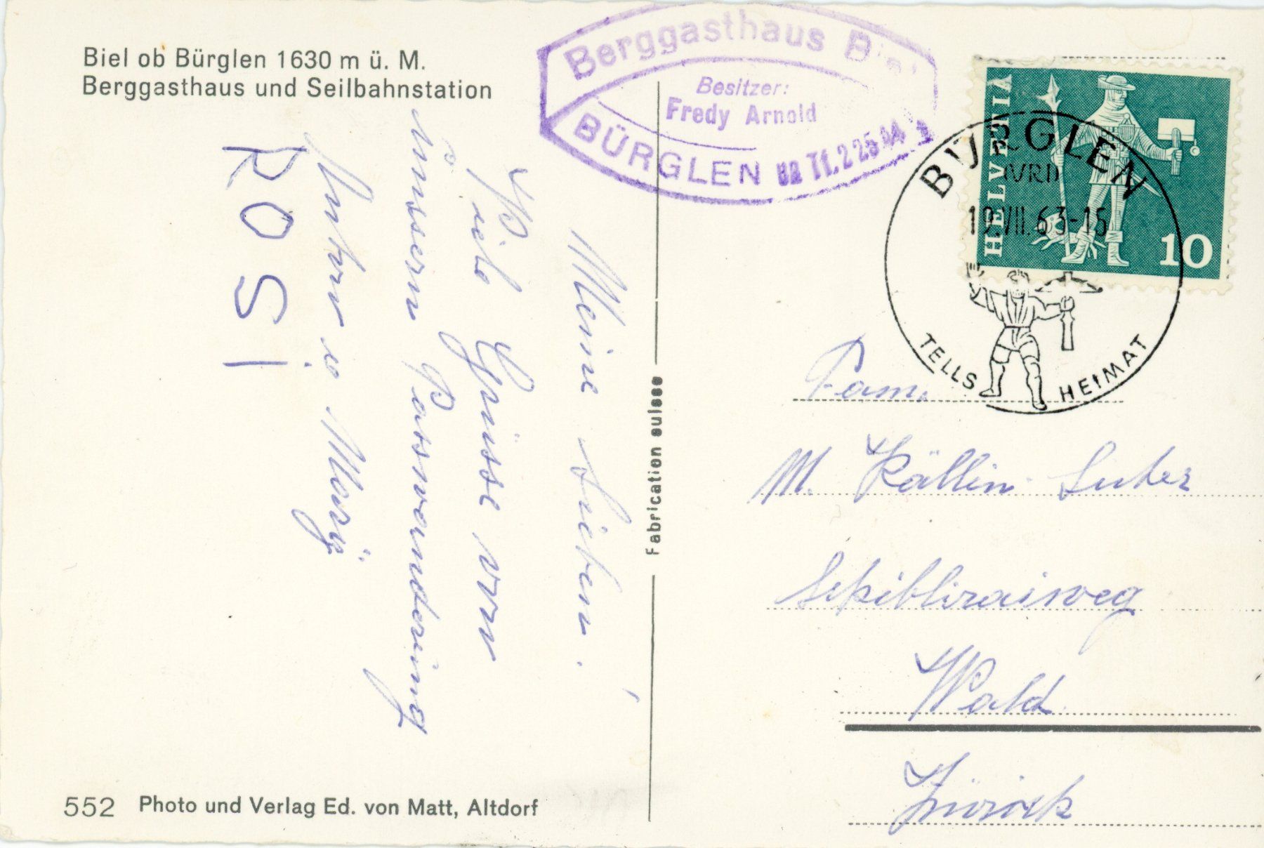 Cartoline postali: Biel    UR   am Kinzigpass         um 1963 – Usato da Brig venduto da Valcards54 1