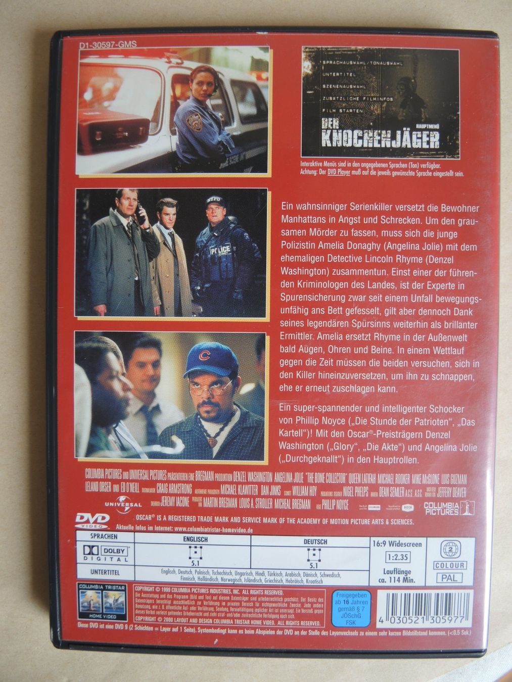 Tutti i DVDs: DVD Der Knochenjäger Thriller mit Denzel Washington – Usato da Rorschach venduto da maeck8 2