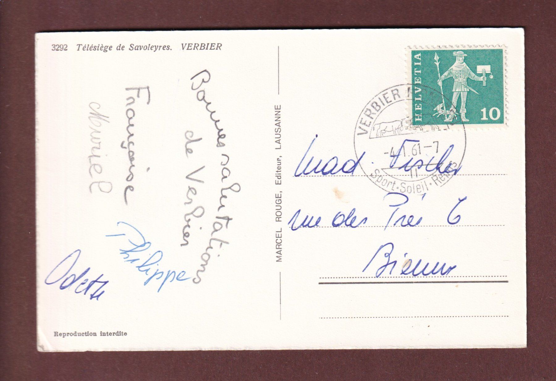 Cartoline postali: Verbier - Télésiège de SAVOLEYRES - 1961 – Usato da Pully venduto da nicecards-shop 1