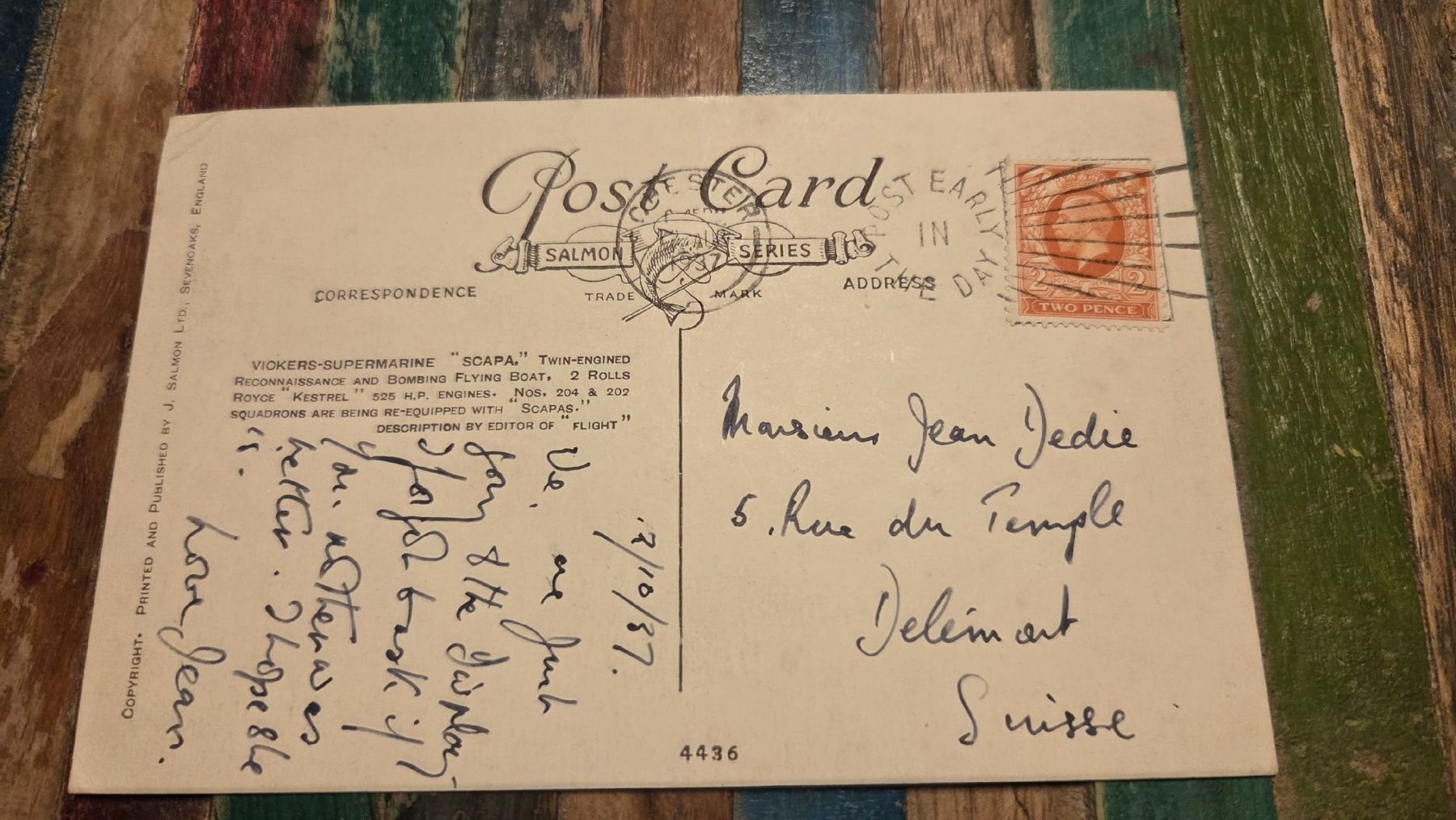 Cartoline postali: 1937 Ansichtskarte Vickers-Supermaschine SCAPA – Usato da Arni AG venduto da Moth68 1