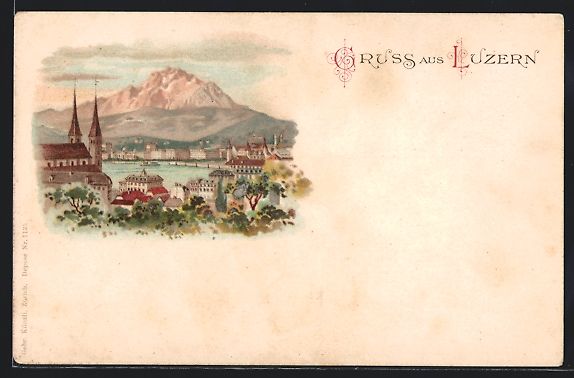 Ansichtskarten: Litho Luzern, Teilansicht mit Kirche – Gebraucht aus Berlin von bartko-reher