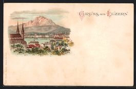 Litho Luzern, Teilansicht mit Kirche