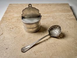 Vintage pewter sugar sifter and salt container  