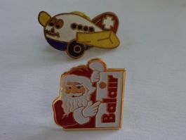 2 Balair Anstecknadeln Flugzeug + Weihnachtsmann Pin Aviatik