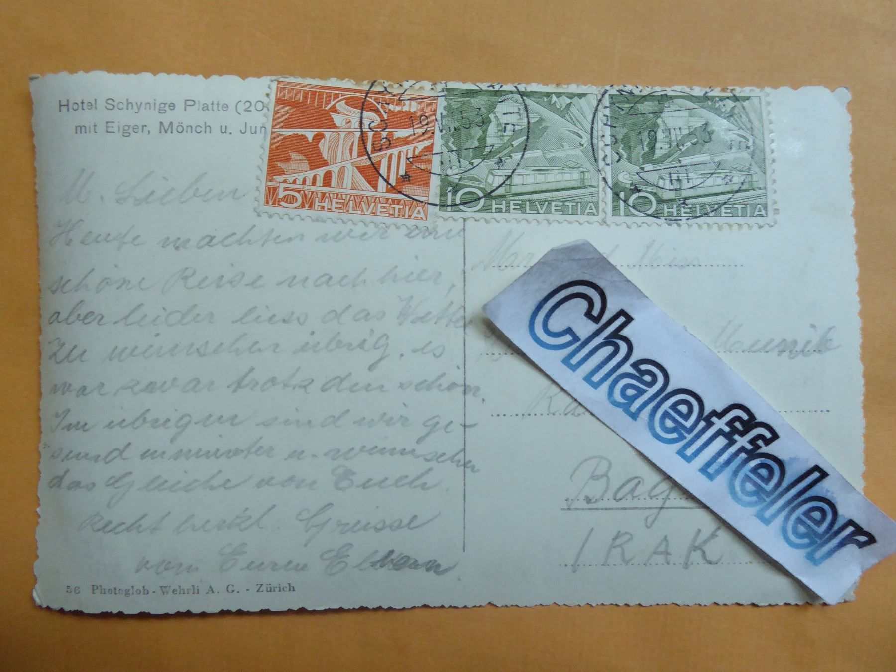 Cartes postales: Hotel Schynige Platte mit Eiger, Mönch – D'occasion à Zürich par Chaeffeler 1