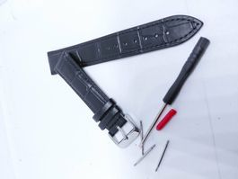 Bracelet de montre en cuir noir, kit complet neuf 20 mm