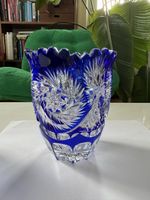 Böhmische Kobaltblaue handgeschliffene Vintage Kristallvase