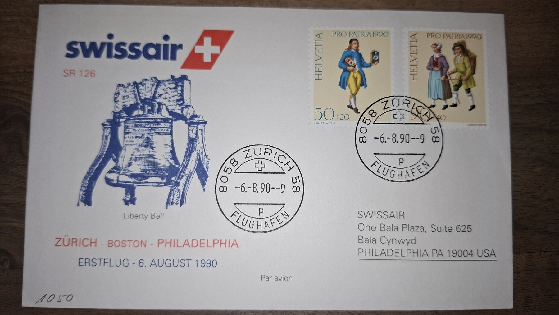 Alle Briefmarken: Zürich - Philadelphia 06.08.1990 – Gebraucht aus Balgach von SIMEON27