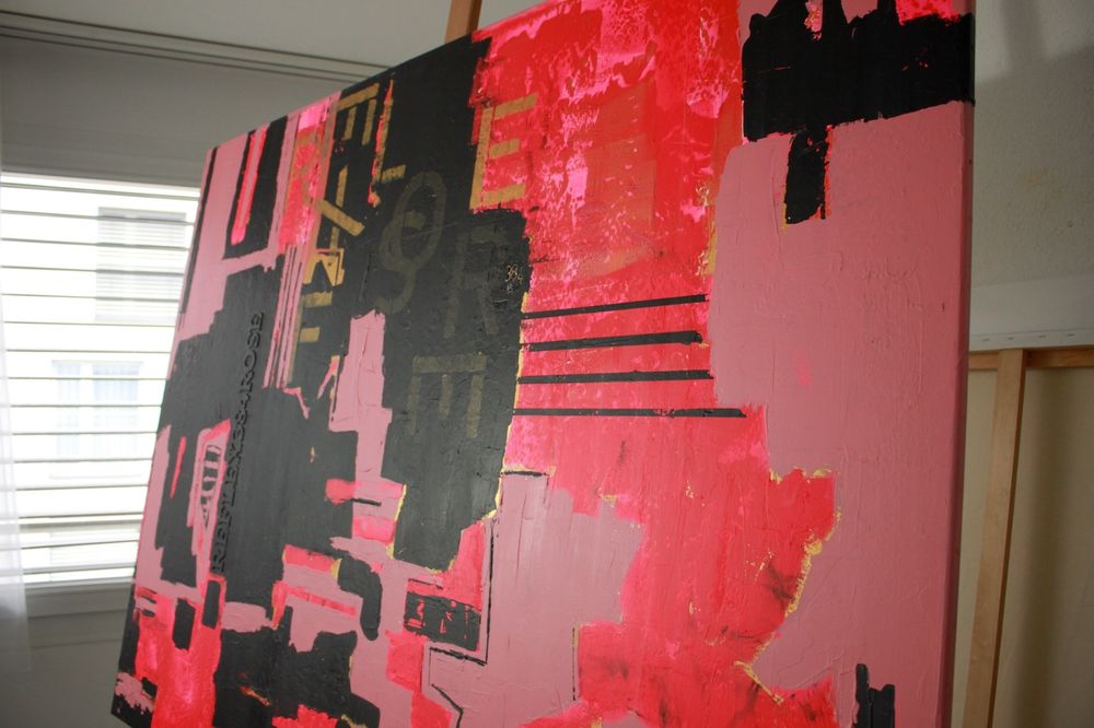 Abstrakter modern Expressionismus "REFLEX384ROSE" 160x120cm 4