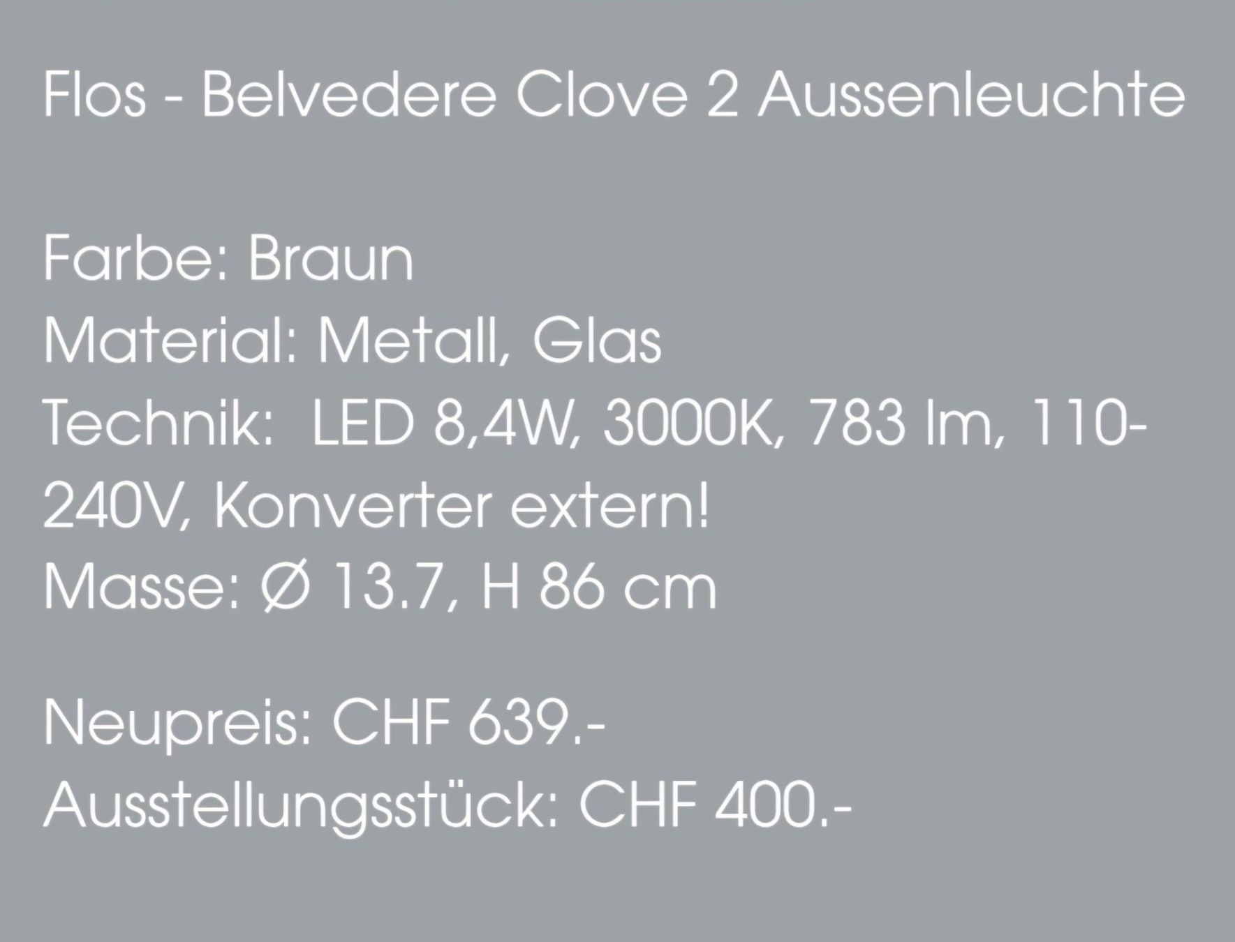 Flos Lampade: Aussenleuchte Belvedere 2 LED von Flos – Nuovo (secondo la descrizione) da Binningen venduto da Masc61 1