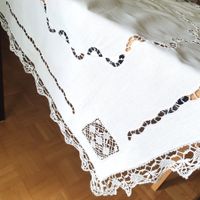 Ancienne nappe carrée en lin, 85 x 85 cm