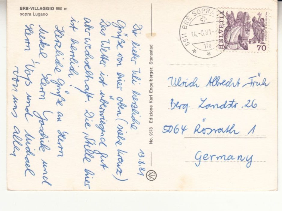 Cartoline postali: Brè Villaggio 1981 – Usato da Bürglen TG venduto da StampGraf 1