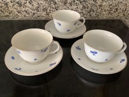 3 Teetassen mit Unterteller Langenthal Kornblumen Porzellan