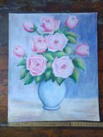 Gemälde Blumenstrauss Rosen Vase E. Strebel 2002 32x40cm